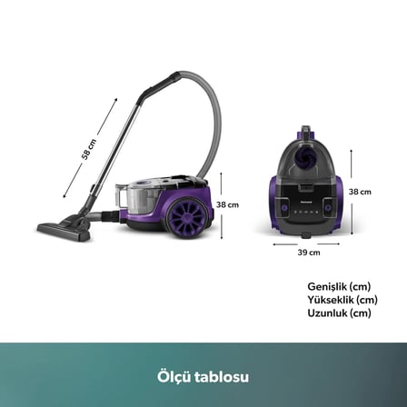 Homend Dustroyer Yatay Süpürge Mor Siyah 1.5 Litre Toz Haznesi ile Güçlü Emiş Teknolojisi