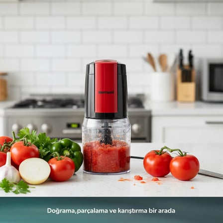 Homend 2110H Robochop Doğrayıcı 2 Bıçaklı Siyah Kırmızı BPA Free 600 W Güçlü Performans 500 ml