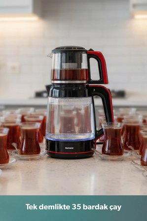 Homend Infinity 1764H Cam Çay Makinesi Siyah Kırmızı