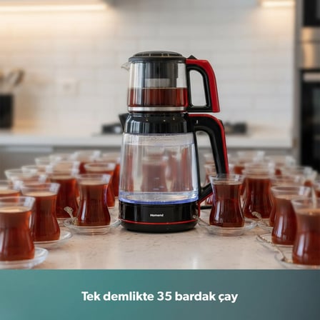 Homend Infinity XL 1764H 2,2 L Cam Çay Makinesi Siyah Kırmızı Hızlı Demleme Teknolojisi