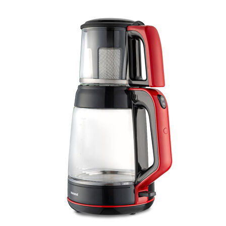 Homend Infinity 1764H Cam Çay Makinesi Siyah Kırmızı