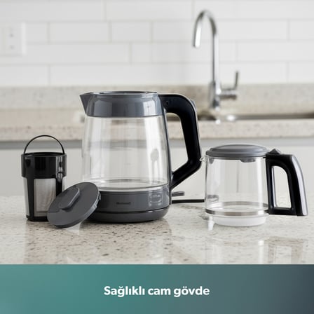 Homend Infinity XL 1764H Cam Çay Makinesi Antrasit Siyah