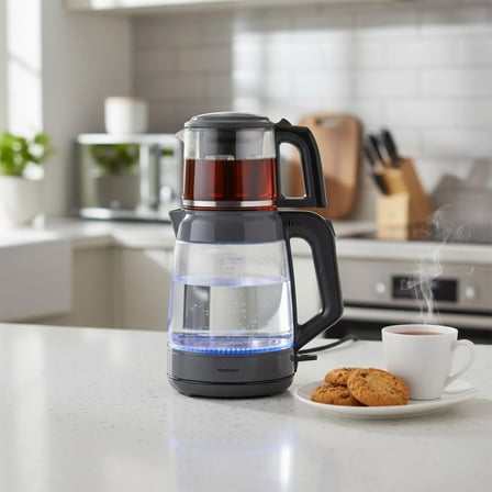Homend Infinity XL 1764H Cam Çay Makinesi Antrasit Siyah