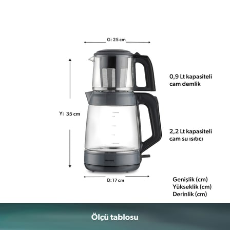 Homend Infinity XL 1764H Cam Çay Makinesi Antrasit Siyah