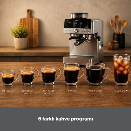 Homend LattePrimo Barista Tipi Çekirdek Öğütücülü Espresso Makinesi, 20 Sıcak ve Soğuk İçecek