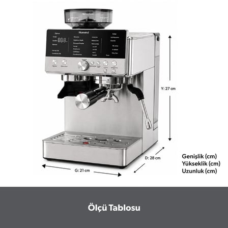 Homend LattePrimo Barista Tipi Çekirdek Öğütücülü Espresso Makinesi, 20 Sıcak ve Soğuk İçecek