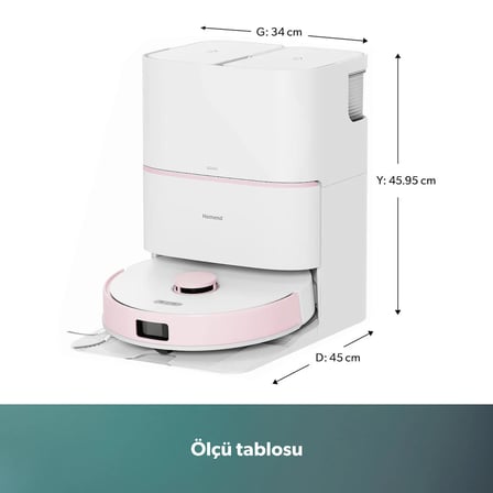 Homend Alex 30 Otomatik Boşaltım Sistemli Moplu 20.000 Pa Robot Süpürge Pembe-Beyaz