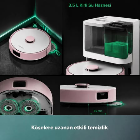 Homend Alex 30 Otomatik Boşaltım Sistemli Moplu 20.000 Pa Robot Süpürge Pembe-Beyaz