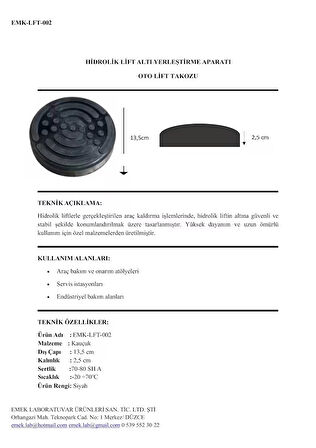 Kauçuk Oto Lift Takozu (13,5 cm*2,5 cm ) 4'lü set halinde satılmaktadır.