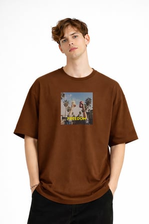 Freedom - Oversize Erkek Tişört KAHVE