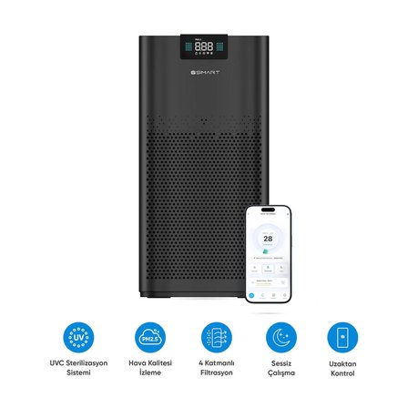 Şımart Akıllı Hava Temizleyici Pro H13 HEPA Filtreli 450 m3 UV Negatif İyonlu Wi-Fi Kontrollü 54 m2