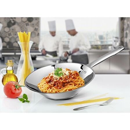 Lines Chef 28 Cm Metal Kulp Çelik Wok Tava