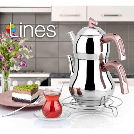 Lines Şahmeran Mini Boy Soft Kulp Çelik Çaydanlık - Rose