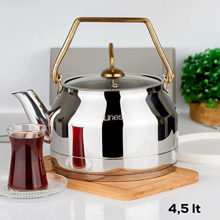 Lines L-3076 Ayperi Paslanmaz Çelik Gold Kulp Demlik İndüksiyon Taban Çay Bitki Çayı Demliği 4,5 L