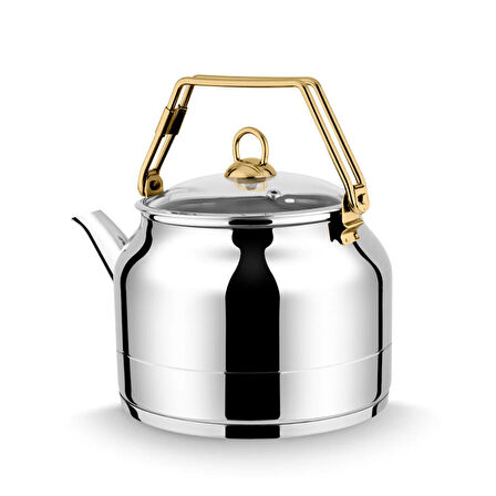 Lines L-3076 Ayperi Paslanmaz Çelik Gold Kulp Demlik İndüksiyon Taban Çay Bitki Çayı Demliği 4,5 L