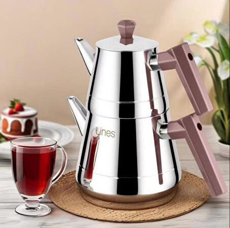 Yonca Lines L-3065 Piramit Aile Boy Çelik Çaydanlık Bakalit Bronz