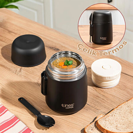 Porsima Paslanmaz Çelik Vakumlu Yemek Termosu Beslenme Kutusu Taşınabilir Lunch Box Sefer Tası Siyah 600ml