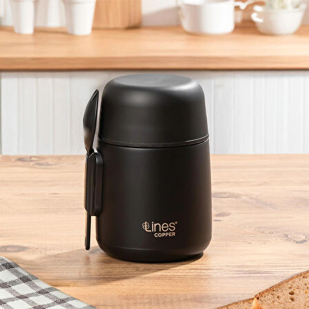 Porsima Paslanmaz Çelik Vakumlu Yemek Termosu Beslenme Kutusu Taşınabilir Lunch Box Sefer Tası Siyah 600ml