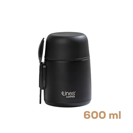 Porsima Paslanmaz Çelik Vakumlu Yemek Termosu Beslenme Kutusu Taşınabilir Lunch Box Sefer Tası Siyah 600ml