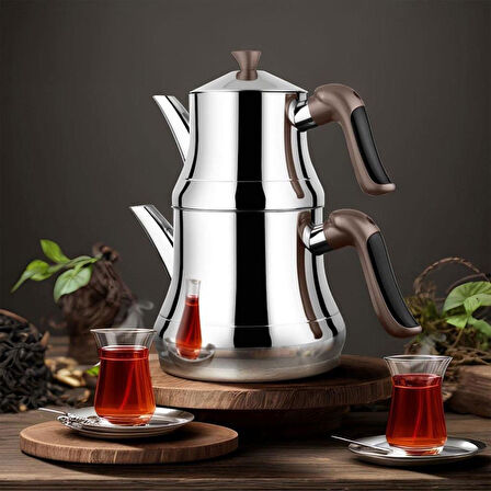 Yonca Lines Naz Mini Boy Çelik Çaydanlık Kristal Bronz