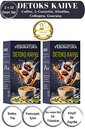 Detox Kahve (Hindiba, L-Carnitin, Collagen,Guarana) İçeren Detoks Diyet Kahve 2'li Fırsat Paketi