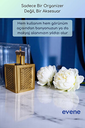 Makyaj Organizeri Makyaj Fırçalığı Makyaj Organizer Düzenleyici Altın Renk Model 86