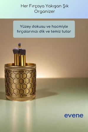 Makyaj Organizeri Makyaj Fırçalığı Makyaj Organizer Düzenleyici Altın Renk Model 81