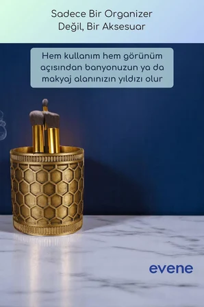 Makyaj Organizeri Makyaj Fırçalığı Makyaj Organizer Düzenleyici Altın Renk Model 81