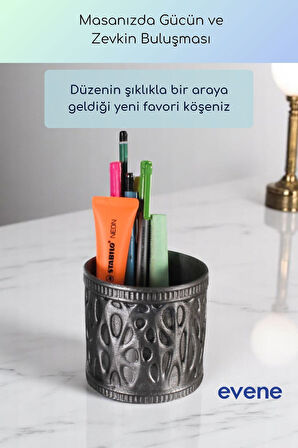 Kalemlik Masa Kalemliği Organizer Kalemlik Gümüş Eskitme Renk Model 76