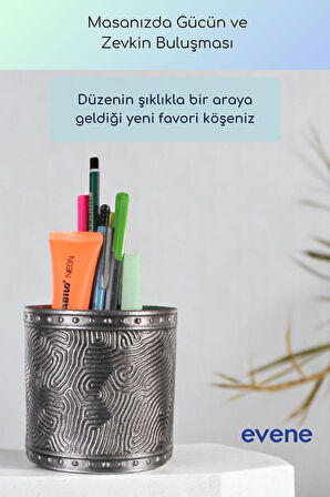 Kalemlik Masa Kalemliği Organizer Kalemlik Gümüş Eskitme Renk Model 82