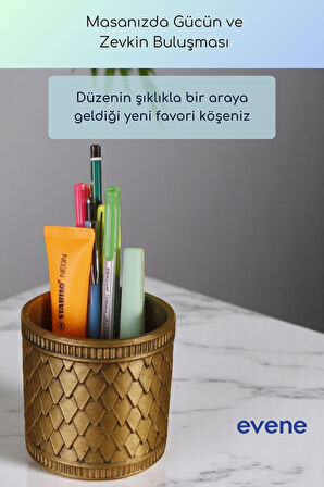 Kalemlik Masa Kalemliği Organizer Kalemlik Altın Eskitme Renk Model 87