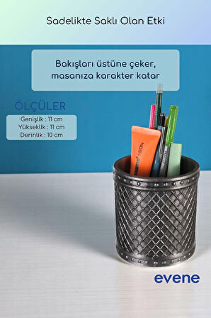 Kalemlik Masa Kalemliği Organizer Kalemlik Gümüş Eskitme Renk Model 90