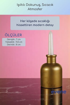 Mumluk Şamdan Ince Mum Uyumlu Altın Renk Model 58