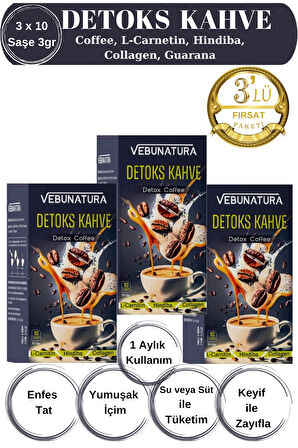 Detox Kahve (Hindiba, L-Carnitin, Collagen,Guarana) İçeren Detoks Diyet Kahve 3'lü Fırsat Paketi
