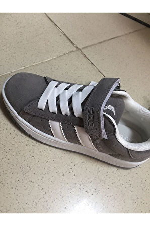 Cool Cooper Çocuk Bantlı Cilt Sneaker Spor Ayakkabı Nubuk Gri