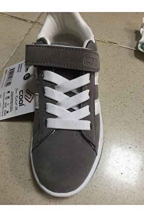 Cool Cooper Çocuk Bantlı Cilt Sneaker Spor Ayakkabı Nubuk Gri