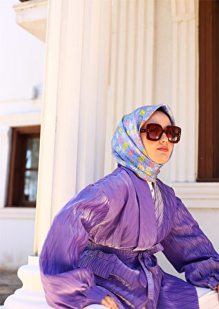 Silk Home Tivil İpek Eşarp IST11428-11 Bebek Mavi, Çelik Mavi, Pembe, Asit 