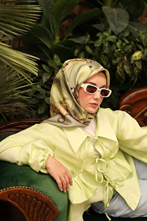 Silk Home Tivil İpek Eşarp IST11436-14 Yeşil Karışık Desen