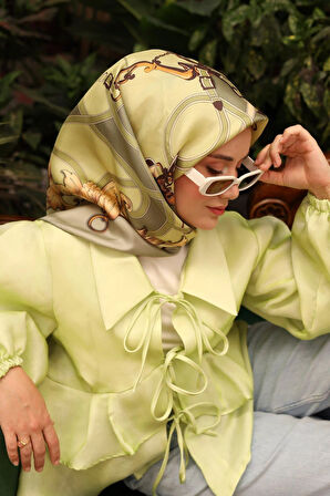 Silk Home Tivil İpek Eşarp IST11436-14 Yeşil Karışık Desen