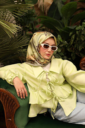 Silk Home Tivil İpek Eşarp IST11436-14 Yeşil Karışık Desen