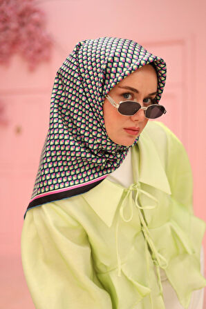 Silk Home Tivil İpek Eşarp IST11438-27 Siyah, Pembe, Fosforlu Yeşil, Mavi