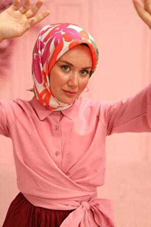 Silk Home Tivil İpek Eşarp IST11439-16 Nar Çiçeği, Fuşya, Bebe Mavi, Yeşil