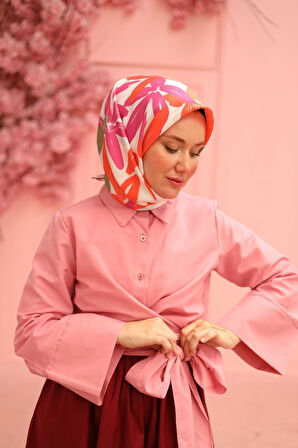 Silk Home Tivil İpek Eşarp IST11439-16 Nar Çiçeği, Fuşya, Bebe Mavi, Yeşil