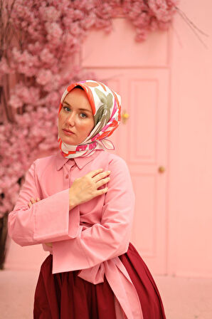 Silk Home Tivil İpek Eşarp IST11439-16 Nar Çiçeği, Fuşya, Bebe Mavi, Yeşil