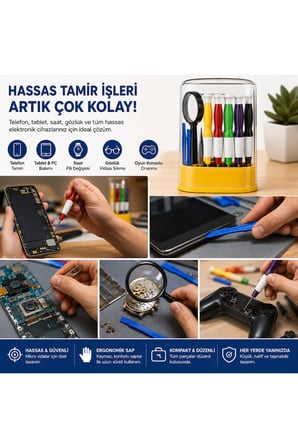 12 Parça Hassas Tornavida Ve Telefon Tamir Seti Büyüteçli Yan Keskili Elektronik Bakım Seti