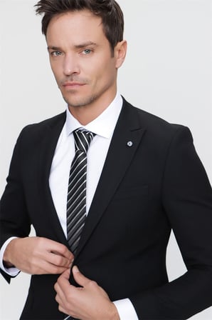 Morven Erkek Basic Slim Fit Takım Elbise Siyah