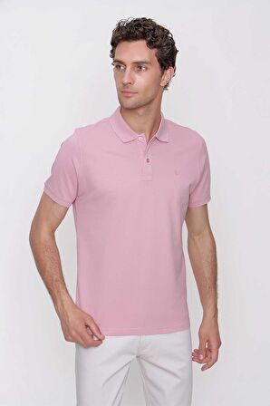  Erkek Pudra Basic Düz %100 Pamuk Dynamic Fit Rahat Kesim Kısa Kollu  Polo Yaka Tişört
