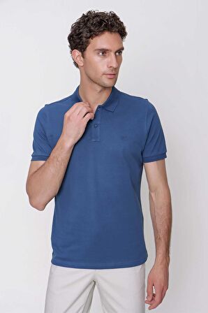  Erkek Marine Basic Düz %100 Pamuk Dynamic Fit Rahat Kesim Kısa Kollu  Polo Yaka Tişört