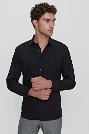  Erkek Siyah Basic Regular Fit Rahat Kesim Cepli Gömlek