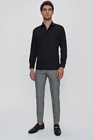 Erkek Siyah Basic Regular Fit Rahat Kesim Cepli Gömlek